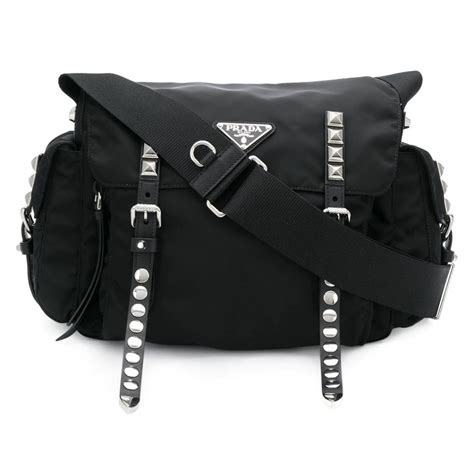 prada shoulder bag nylon studded straps black|prada nylon shoulder bag price.